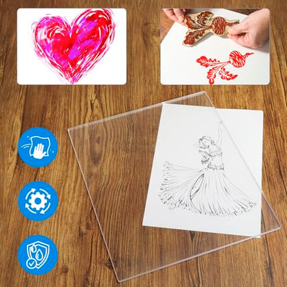 QWORK 12 x 14 Inch Gel Printing Plate 1/4 Thick Reusable Monoprinting Plate for Scrapbooking & Art Journaling – Clear Press Plate for Acrylic Paint, Fabric & Card Making Projects