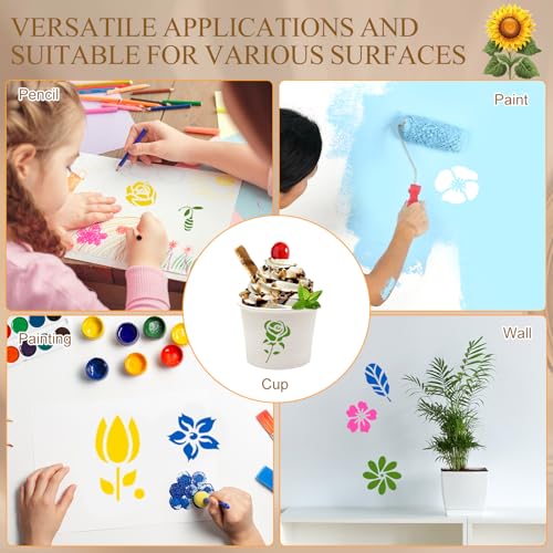 Fainne 100 Pcs Small Stencils for Crafts, 1.5 Inch Reusable Painting Stencils Painting Crafts Templates for Wood, Wall, Home Decor, Canvas, Fabric (Flower Bird Plants) - style: Flower Bird Plants