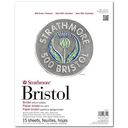 Strathmore (580-62 500 Series Bristol, 2-Ply Vellum Surface, 11"x14", White, 15 Sheets
