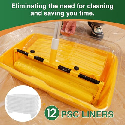 VOOMEY 12-Pack 18 Inch Disposable Paint Tray Liners, Deep-Well Paint Pan Liners for 18" Trays, Easy Clean & Quick Color Change (Fits VOOMEY 18 Inch Paint Trays Only) - size: 18 Inch Paint Tray Liners (12pcs)