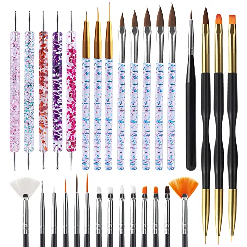 Artdone 31pcs Nail Art Brushes Tools Set Dotting Tools for Gel Polish | Dust Brush,Striping Brushes for Long Lines, Drawing Pen Design supply - color: 31Pcs