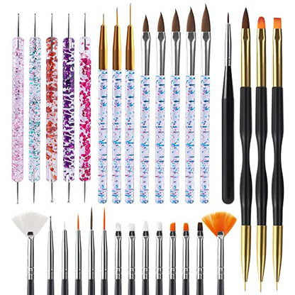 Artdone 31pcs Nail Art Brushes Tools Set Dotting Tools for Gel Polish | Dust Brush,Striping Brushes for Long Lines, Drawing Pen Design supply - color: 31Pcs