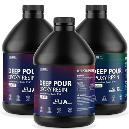 KISREL Deep Pour Epoxy Resin, 1.5 Gallon Epoxy Kit (2:1), 2-4 inch Pour Depths, Bubble Free, Low Odor, Crystal Clear Casting Resin Suitable for Tabletops, River Tables, Wood fillers, and Crafts - size: 1.5GALLON