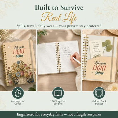 140 Pages Hardcover Blank Christian Notebook,Let Your Light Shine | Lined Pages with Bible Verse Cover – Inspirational Writing Spiral Notebook for Bible Study and Prayer - color: Light Shine
