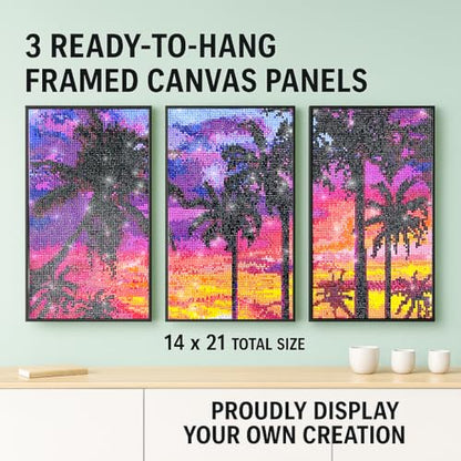ArtSkills Diamond Painting Kit, Diamond Art on Framed Canvas with Gem Storage Case and Accessory Kit, Beach, 3 Stretched Canvas Panels, 14” x 7” Each - color: Beach