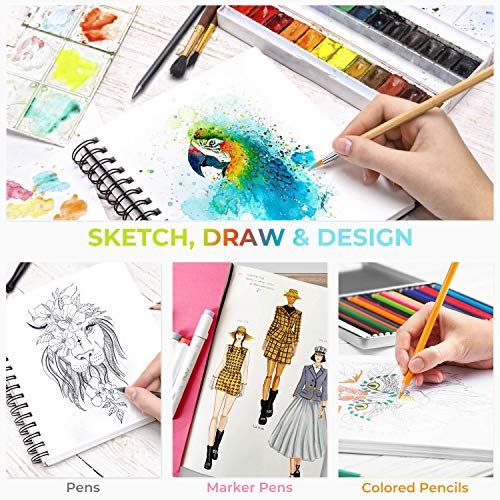 Ohuhu Mix Media Pad, 8.3" x 8.3" Mixed Media Art Sketchbook, 120 LB/200 GSM Heavyweight Papers, 62 Sheets/124 Pages, Spiral Bound Mix Media Paper Pad for Acrylic, Painting, Christmas Gift - size: 8.3" x 8.3"