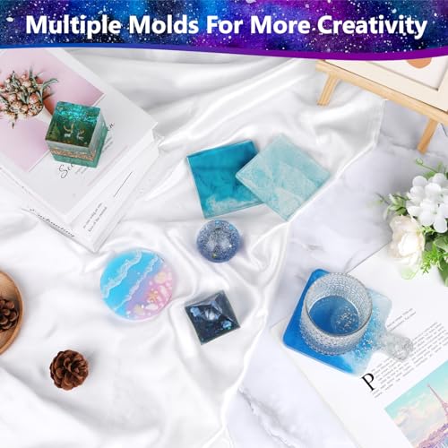 KISREL Epoxy Resin Kit for Beginners, Resin Kit with Molds, 18OZ Epoxy Kit with Dried Flowers, Measuring Cups and Resina Supplies - size: 6 Large Molds