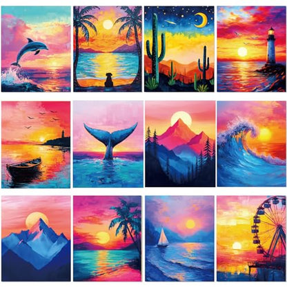 Sherr 12 Pcs Pre Drawn Canvas Pre Printed Canvas for Adults Sip and Paint Party Canvases Painting Kit for Summer Easter Mother's Day Party Favor(Beautiful Scenery,8 x 10 Inch) - size: 8 x 10 Inch, style: Beautiful Scenery