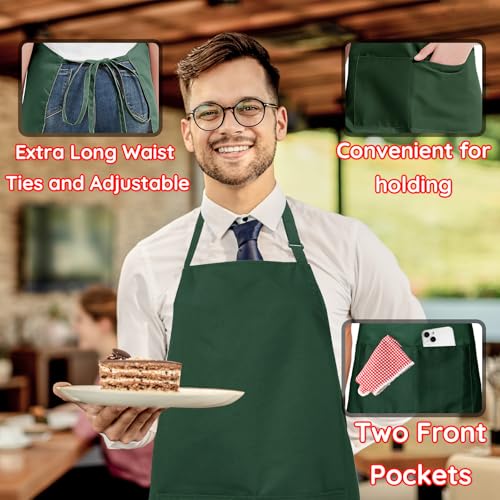4 Pack Chef Apron, Waterproof Apron, Adjustable Apron with 2 Pockets for Men Women, Apron for Cooking Baking Restaurant(Green) - color: Green
