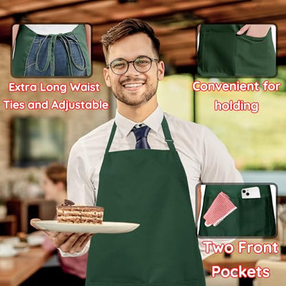 4 Pack Chef Apron, Waterproof Apron, Adjustable Apron with 2 Pockets for Men Women, Apron for Cooking Baking Restaurant(Green) - color: Green