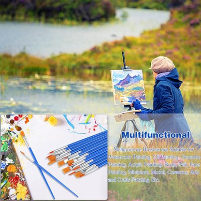 60 Pcs Paint Brushes,Round Flat Small Brush Bulk for Detail Painting - style: MIX(30Flat +30Round)