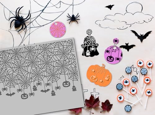 Pumpkin Spooky Bat Polymer Clay Texture Sheets for Earring Jewerly Making,Skulls Spider Web Texture Mat for Clay Projects Earrings Tools，4pcs/Pack - style: 4 Sheets