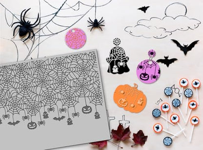 Pumpkin Spooky Bat Polymer Clay Texture Sheets for Earring Jewerly Making,Skulls Spider Web Texture Mat for Clay Projects Earrings Tools，4pcs/Pack - style: 4 Sheets