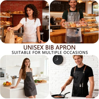 2 Pack Waterproof Translucent Apron with Large Pockets,Cross Back Apron Cooking Apron for Dishwashing,Cleaning Fish, - color: Black&white