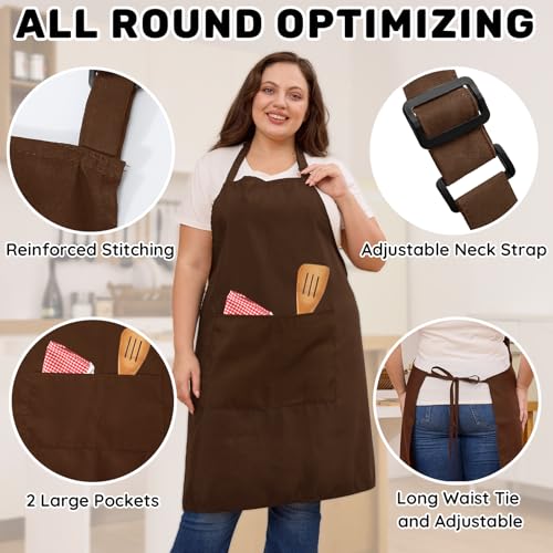 2 Pack Plus Size Waterproof Cooking Chef Apron with 2 Pockets for Men Women - color: Coffee