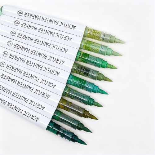 languo Acrylic Paint Markers, 9 Sage Green Series Colors Acrylic Paint Pens, Soft Brush Tip Marker with Water Based Ink for Rock Painting, Wood, Glass, Fabric, DIY Art and Craft - color: Sage Green Series