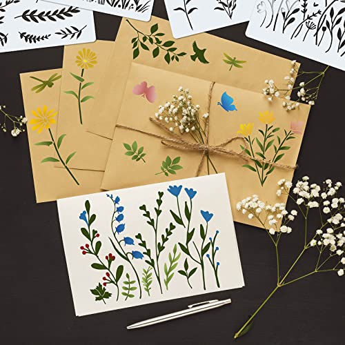 Marspark 20 Pieces Wildflower Stencils for Painting Template Flower Wall Stencils Reusable Spring Templates PET DIY Drawing for Painting on Wood Wall(Rectangular Style) - style: Rectangular Style