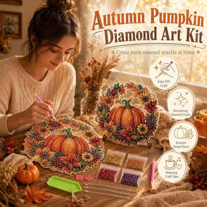 Autumn Harvest Pumpkin Diamond Art Hanging Ornament Kit, DIY Fall Pumpkin Craft with Sunflowers, DIY Diamond Painting Kit – Acrylic Hanging Display, Complete DIY Set with Accessories (1pcs) - color: 1pcs