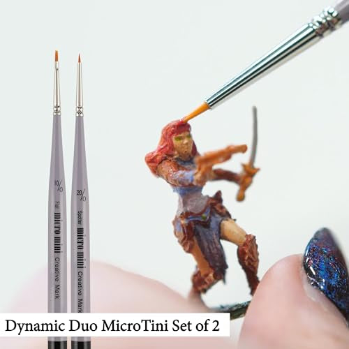 Creative Mark 2 Piece Micro Detail Paint Brush Set, Mini Paintbrushes for Acrylic, Watercolor, Oil, Face, Nail, Scale Model Painting & Line Drawing - size: Dynamic Duo Set (2 Piece)