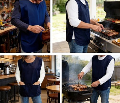 Large Smock Cobbler Apron for Men & Women, Adjustable Side Ties & 2 Pockets - color: Dark Blue
