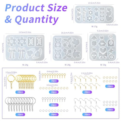 104Pcs Resin Molds Set for Women, Cute Designs with Accessories, Silicone Jewelry Molds for Resin Epoxy Keychain Earring Pendant Crafts Making - color: 104Pcs Resin Jewelry Molds