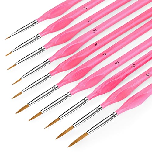 Miniature Paint Brushes, 10PC Fine Detail Paint Brush Set, Small Painting Brushes for Art, Crafts, Acrylic, Watercolor, Oil, Model, Face, Paint by Number, Figurine(Pink) - color: Pink, size: 10