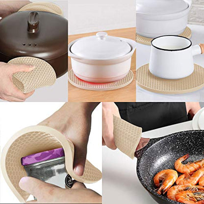 4 Pcs Trivets for Hot Dishes, Kitchen Heat Resistant Silicone Trivet, Extra Thick, Large, Non Slip (3. Beige) - color: 3. Beige