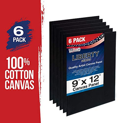 U.S. Art Supply 9 X 12 Inch Black Art Canvas Board Panels 6 Pack - 8 Ounce Heavyweight Cotton Acid Free Canvases for Painting Acrylics and Watercolor (1 Case of 6 Single Canvas Painting Panels) - size: 9" x 12"