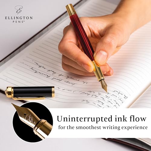 Ellington Pens Luxury Fountain Pen Set - Smooth Fine Nib - Includes 3 Ink Cartridges, Refillable Ink Converter, Gift Box-Fountain Pens For Writing, Calligraphy, Journaling, Sketching (Crimson Blend) - color: Crimson Blend, style: Fine