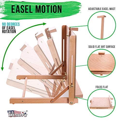 U.S. Art Supply Cancun Solid Wooden Tabletop Easel - Artist Studio Desktop Drawing Table, Portable Drafting Table, Adjustable Art Board, Tabletop Easel for Painting, Holds Up to 23" Canvas, Beechwood