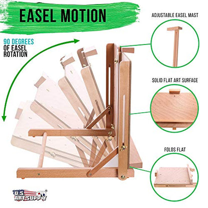 U.S. Art Supply Cancun Solid Wooden Tabletop Easel - Artist Studio Desktop Drawing Table, Portable Drafting Table, Adjustable Art Board, Tabletop Easel for Painting, Holds Up to 23" Canvas, Beechwood