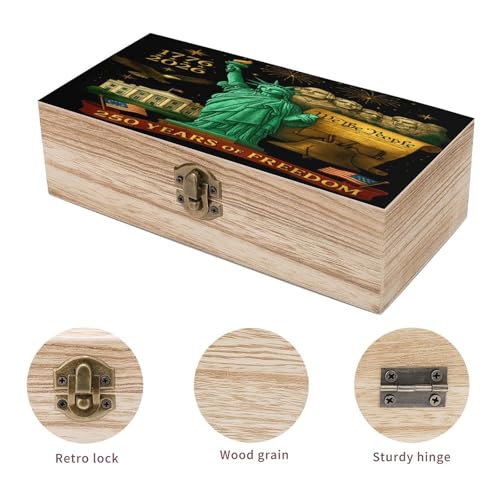 250 Years Of Freedom 1776 2026 Statue Of Liberty Eagle American Flag Jewelry Box Wooden Rustic Multi-Purpose Organizer with Front Clasp for Jewelry, Crafts, Accessories & Small Items - color: style-3