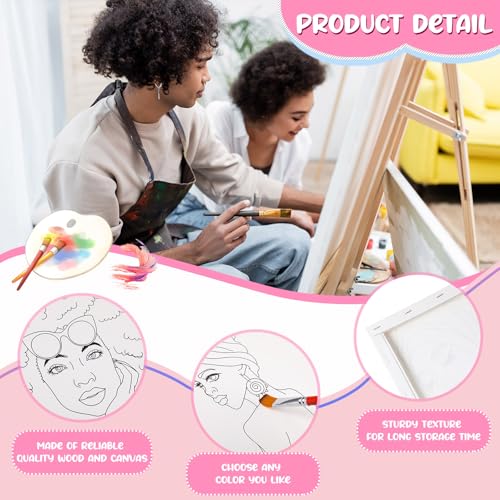 Sherr 20 Pcs Stretched Pre Drawn Canvas African American Canvas to Paint Afro Queen Black Art for Painting for Adults Outline Pre Drawn Stretched Cotton Art to Paint Party Set, 8 x 10 - style: Stylish