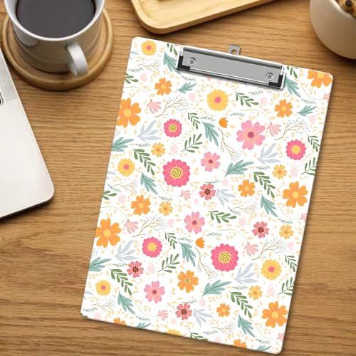 Orange Clipboard, Wild Flower Wooden Decorative Clipboards with Low Profile Clip for Classroom Office, Spring ClipBoards for Teachers Nurses Students - D05 - color: Colorful Wild Flower