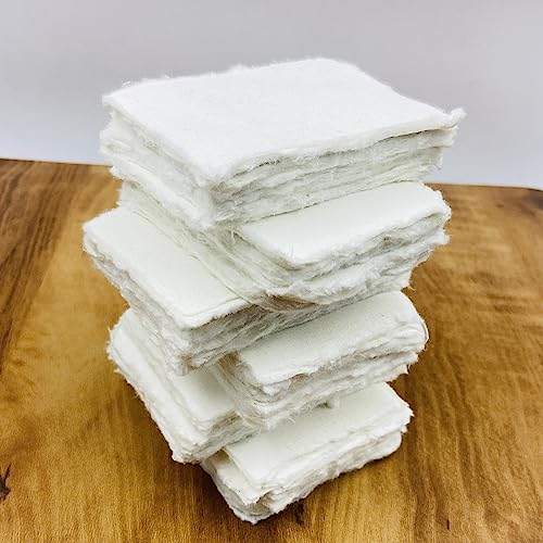 Handmade Deckle Edge Cotton Paper Recycled Mixed Media Card Stock for Placecard/Escort Cards, Place Cards, Vow Cards, Business Card (150gsm, A8, Pack of 100 Sheets) (3" x 2" Off-White) - size: 3" x 2" Off-White