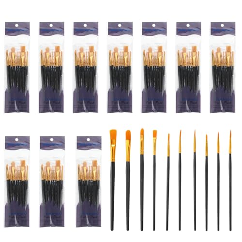 PATIKIL Paint Brushes Set, 100Pcs Acrylic Paint Brush Nylon Hair for Watercolor Oil Painting Miniature Detailing Rock Painting, Black - color: Black