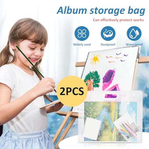 Art Portfolio Folder, Plastic Art Portfolio, Large Art Portfolio with Handles, Portfolio Folder for Artwork, Arts Storage Case for Drawing Sketch Photography Poster (17.32 x 13.98 inch) (Clear)
