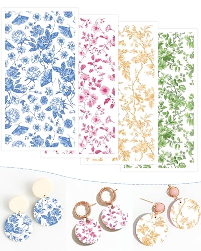 Puocaon Flower Clay Transfer Paper - 20 Pcs Traditional Chinoiserie Art Design Transfer Sheets for Polymer Clay Colorful Floral Earrings Design Jewelry Making - color: flower and moth