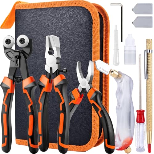 Glass Cutting Tool Kit with Tile Nipper, Glass Running Pliers, Breaker Grozer Pliers, Glass Cutter for Stained Glass, Tiles, Mosaic, with Storage Bag - color: 11 PCS