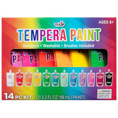 TULIP Washable Tempera Paint Pouches 12-Pack, Art & Craft Supplies, Non-Toxic, Quick Dry Paint, Easy Squeeze for Kids, 12 Rainbow Colors, 6+