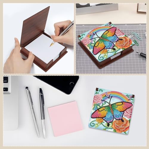 Diamond Painting Kit memo Box, Diamonds Art DIY Rainbow and Butterfly Patterns Sticky Note Box Special Shape Drill, with 160 Sticky Note, Ideal for Home Office Supplies, Handicrafts, Holiday Gifts - color: Rainbow and Butterfly