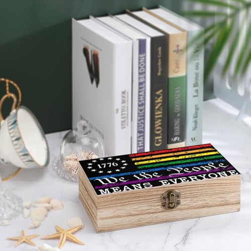 Pride Flag We The People ﻿Rainbow Pride Flag Jewelry Box Wooden Rustic Multi-Purpose Organizer with Front Clasp for Jewelry, Crafts, Accessories & Small Items - color: style-2