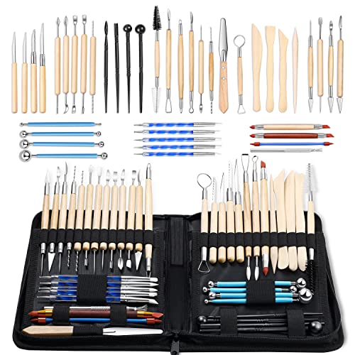 ISSEVE Pottery Clay Sculpting Tools 43Pcs Double Sided Ceramic Clay Carving Tool Set with Upgrade Stand-Up Design Carrying Case for Beginners Professionals School Student Pottery Modeling Smoothing - color: Black Upgrade Stand-up Bag