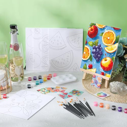 6 Pack Pre Drawn Canvas for Painting Pre Printed Canvas Kit 8 x 10 Inch Stretched Cotton Paint and Sip Set for Adults Couple Party Graduation Summer Date Night(Colorful Fruit) - style: Colorful Fruit