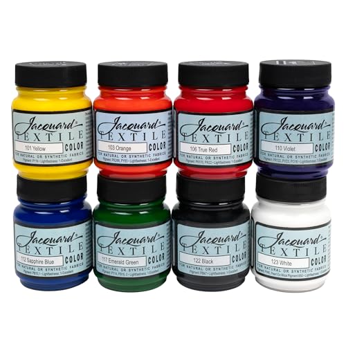 Jacquard Textile 8 Color Primary/Secondary Color Set - Permanent Fabric Paint for Clothes, Furniture Upholstery, Shoes & Bags - Indoor & Outdoor Fabric Paint Set - 2.25 Oz Jars Upholstery Fabric paint - color: Primary/Secondary 8 Color Set, size: 0.28 Fl