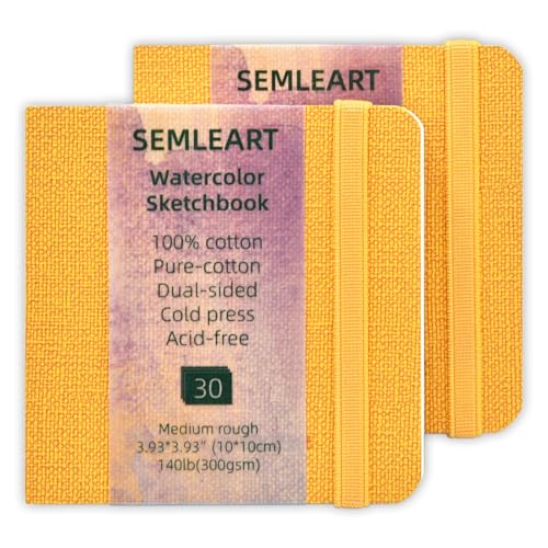 Watercolor Journal 2 Pack 60 Sheets, 3.93x3.93in, 140 lb/300 GSM Watercolor Sketchbook Cold Press Watercolor Paper Watercolor Notebook for Art Painting, Drawing, Mixed Media (Orange) - color: Orange
