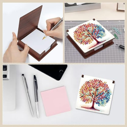 Diamond Painting Kit memo Box, Diamonds Art DIY Four Seasons Tree Patterns Sticky Note Box Special Shape Drill, with 160 Sticky Note, Ideal for Home Office Supplies, Handicrafts, Holiday Gifts - color: Four Seasons Tree