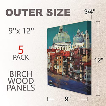 Cupohus Unfinished Birch Wood Boards Canvas for Painting, 5 Packs 3/4'' Deep Cupohus 9'' x 12'' Wooden Cradled Panels for Pouring Art, Crafts, Paints and More - size: 9" x 12"