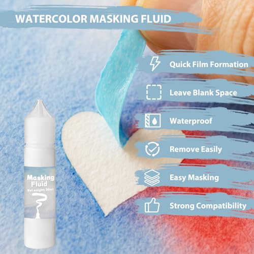 Blue Masking Fluid for Watercolor Painting 30ml, Fast-Drying, Easy Peel, Prevent Staining, Reserve Paper Highlights - color: Blue