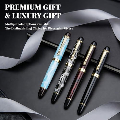 YUNCHUN Marble Fountain Pen for Writing, Refillable Luxury Metal Pens with Ink Pen with 10 Black and 10 Blue Ink Refills, Business Writing Fountain Pen for Men and Women, Marble Black & Red - color: Marble Black & Red